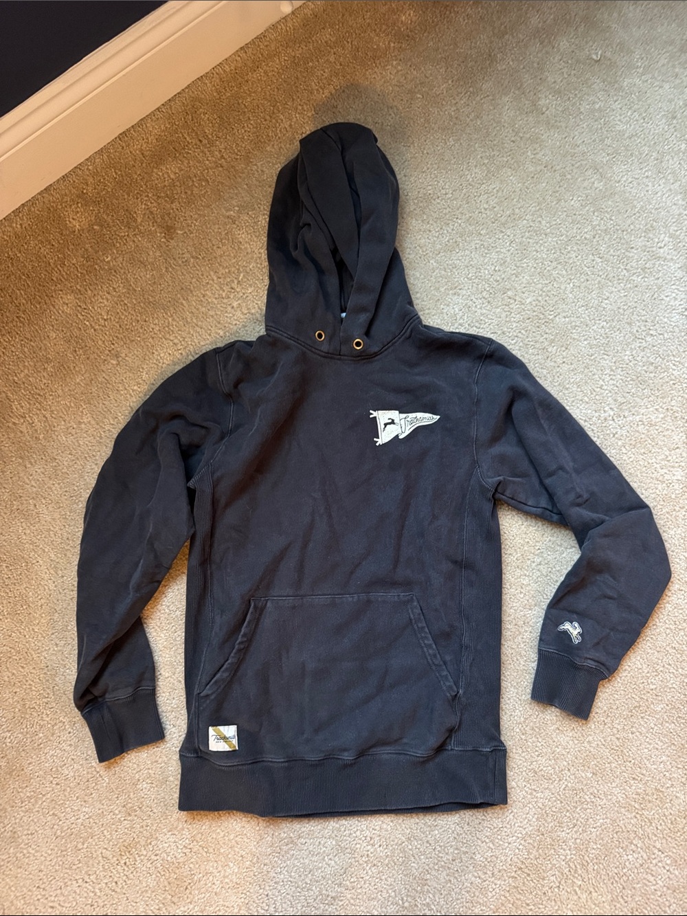Tracksmith Unisex Black Hooded Sweatshirt with Pennant Logo